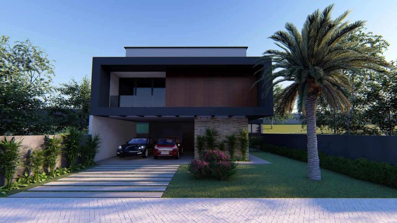 Residência V|101 — fachada ao entardecer